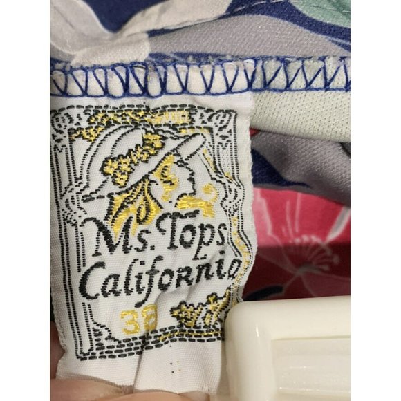 VTG 80s Ms. Tops California Button Womens Blue Floral Size 38 - Picture 4 of 5